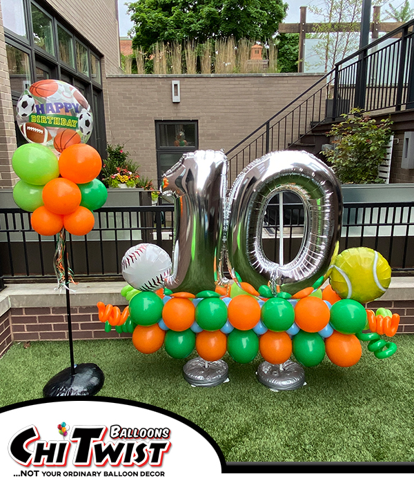 Sport Theme Balloon Deisplay for a 10th birthday