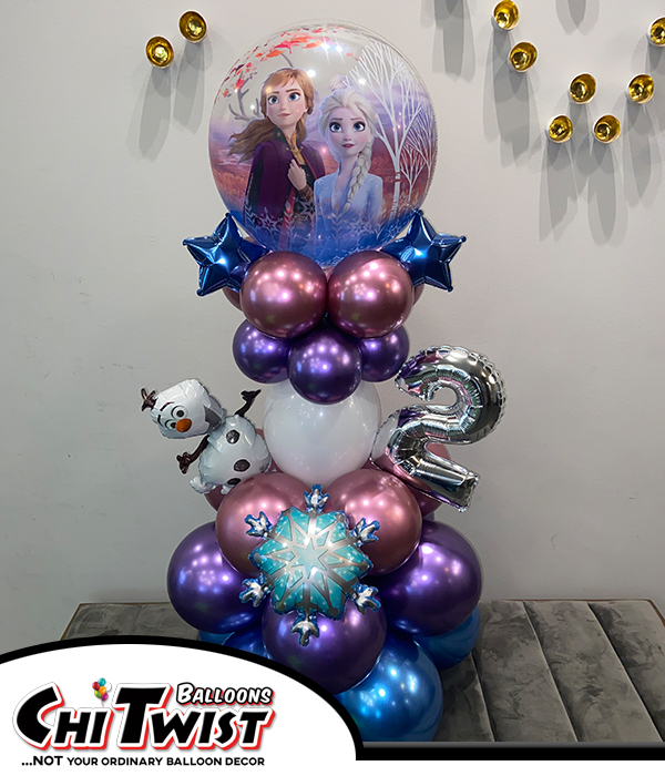 Frozen Balloon Centerpiece for a 2nd birthday olaf elsa anna