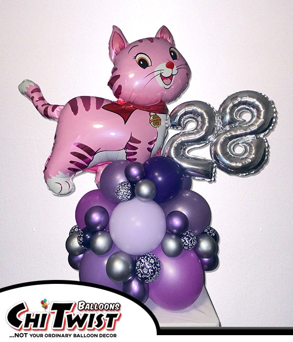 Sweet Kitty Balloon Centerpiece for a 28th birthday