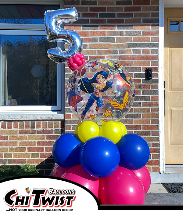 Wonder Woman Balloon Centerpiece for a 5th Birthday