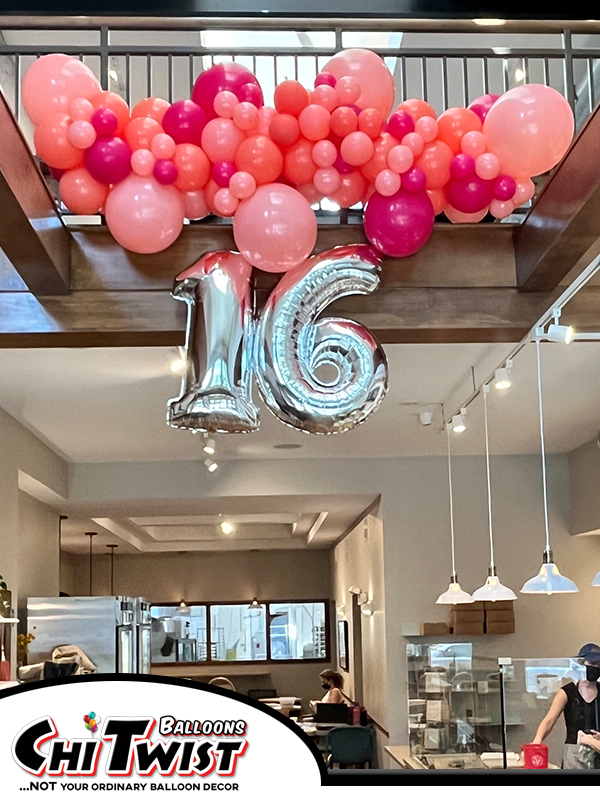 pink sweet 16 balloon garland