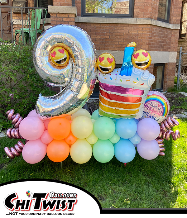 Birthday Cake Deluxe Marquee for a 9th birthday with emojis